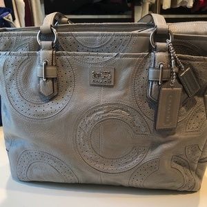Coach Grey Large Leather Shopper Tote Bag
